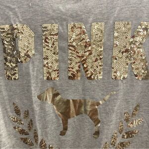 Victoria’s Secret PINK Bling Tee Sequins Dog Logo Gray Gold S/P BRAND NEW W TAG